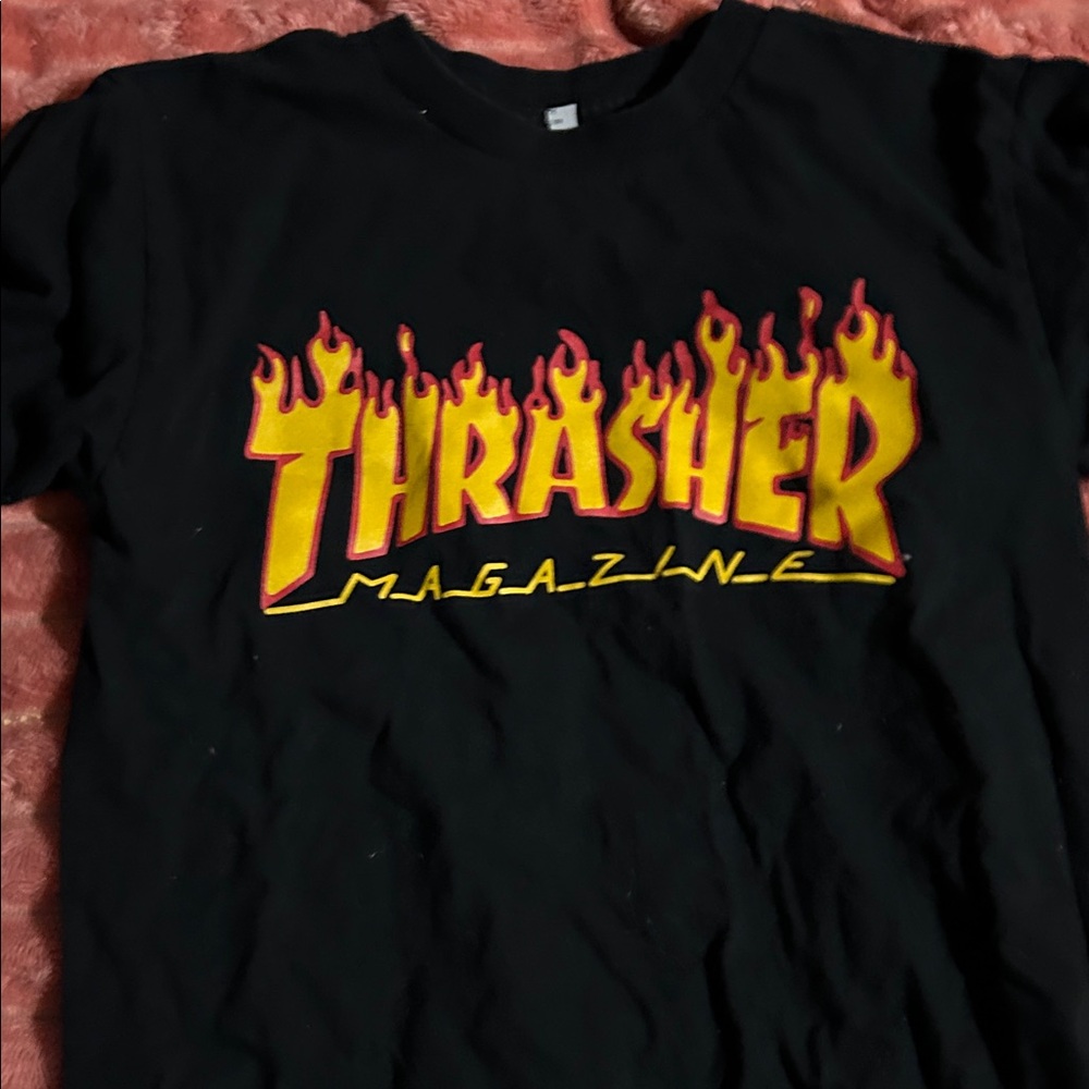 Thrasher Black Tee with Fiery Logo